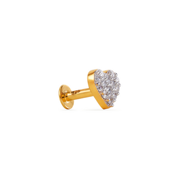 HEART THREADED STUD EARRING WITH ROUND WHITE CZ PAVE IN GOLD VERMEIL - EARRINGS from STELLAR 79 - Shop now at stellar79.com 