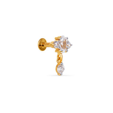 JAMEELA THREAED DROP STUD EARRING WITH OVAL AND ROUND WHITE CZ IN GOLD VERMEIL - EARRINGS from STELLAR 79 - Shop now at stellar79.com 