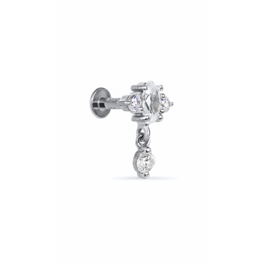 JAMEELA THREAED DROP STUD EARRING WITH OVAL AND ROUND WHITE CZ IN STERLING SILVER - EARRINGS from STELLAR 79 - Shop now at stellar79.com 