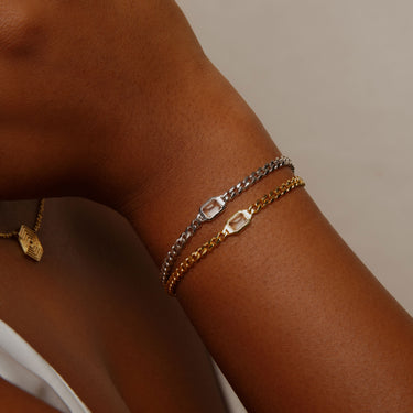 GAIA WHITE TOPAZ CURB CHAIN BRACELET - STERLING SILVER