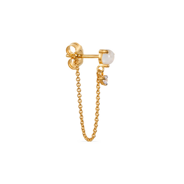 SHAKTI MOONSTONE & WHITE TOPAZ TEAR DROP CHAIN STUD EARRING IN GOLD VERMEIL - EARRINGS from STELLAR 79 - Shop now at stellar79.com 