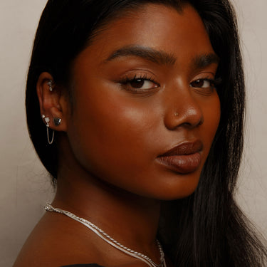 Shakti Moonstone & White Topaz Tear Drop Chain Stud Earring