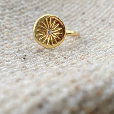 SOLEIL WHITE TOPAZ DISC RING IN GOLD VERMEIL - RINGS from STELLAR 79 - Shop now at stellar79.com 