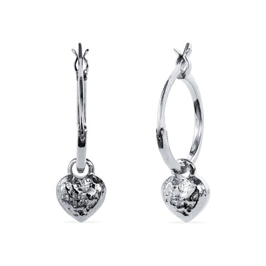 MOLTEN HEART CHARM HUGGIE HOOP EARRINGS IN STERLING SILVER - EARRINGS from STELLAR 79 - Shop now at stellar79.com 